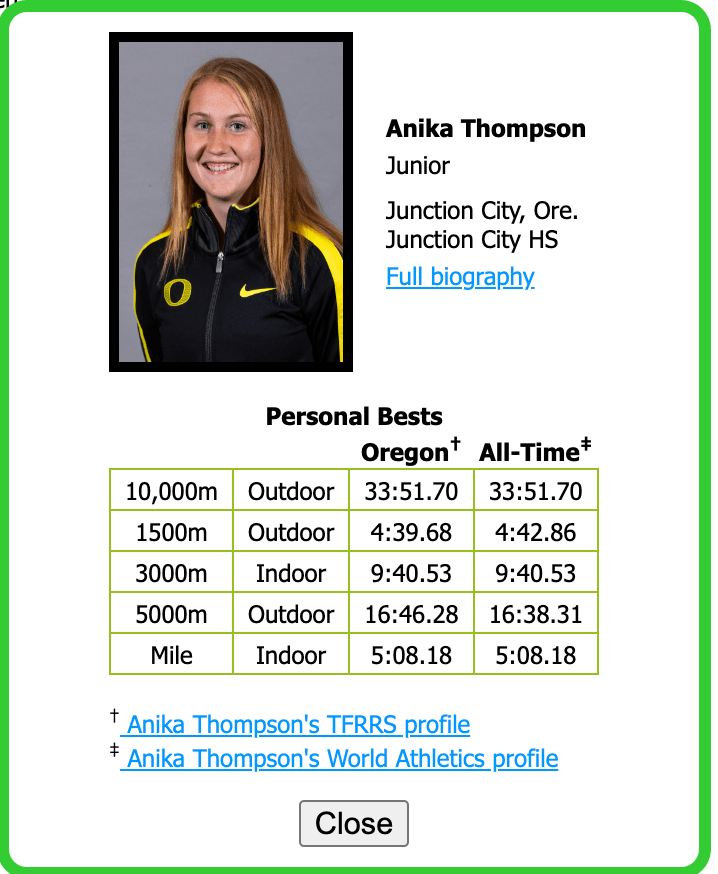 Form Chart Tracker and Oregon Track roster app links TrackDucks